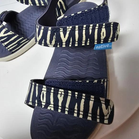 Native Charley Print Sandal Hook-And-Loop Adjustable Straps Zebra Black White 12
